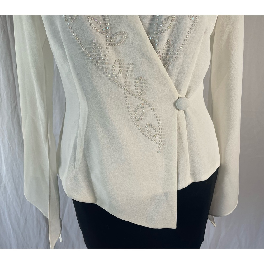 90’s Vintage ‘J.R. Nites Cream White Beaded Embellished Wrap Blouse - Picture 8 of 12